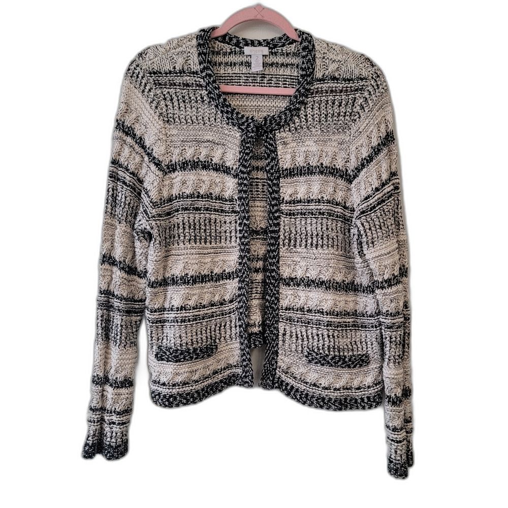 Chico's Black and Cream Textured Cardigan